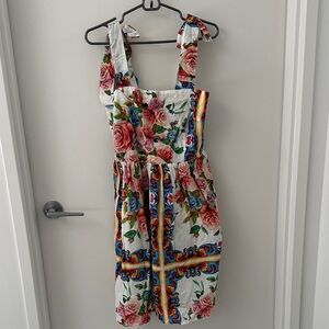NWT Luisa Positano cotton midi dress with tie straps, rose mailolica print, O/S